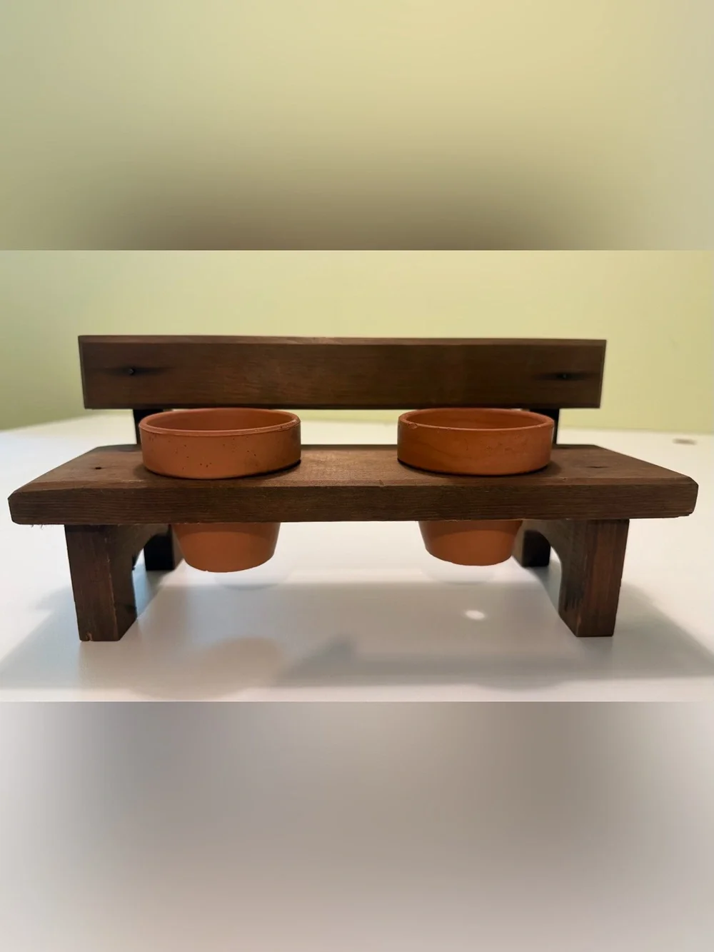 Mini Wood Bench Plant Stand 2 Terracotta Pots Rustic Tea Light Holder or Plant